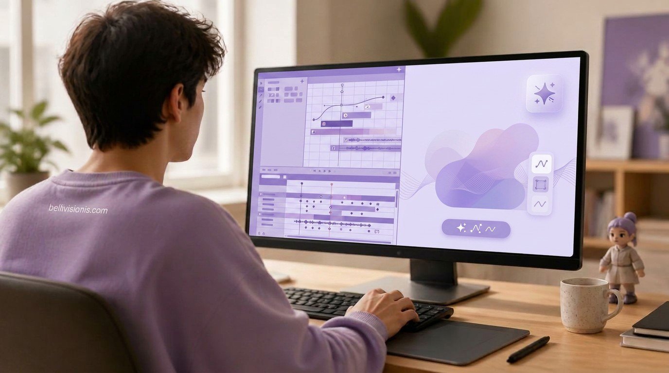 Comparaison entre animation traditionnelle et génération d'animation par IA sur un bureau moderne